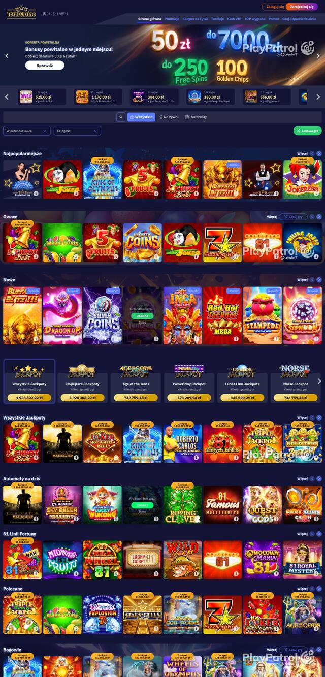 Capture of the front page of totalcasino.pl (totalcasino.pl) on 9 October 2026