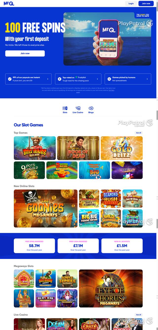 Capture of the front page of MrQ (mrq.com) on 30 October 2026