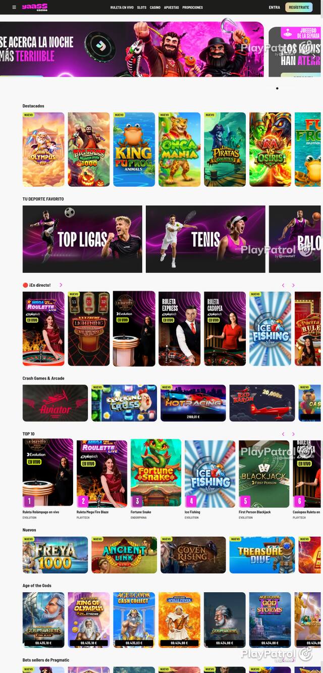 Capture of the front page of Yaass Casino (yaasscasino.es) on 24 October 2026