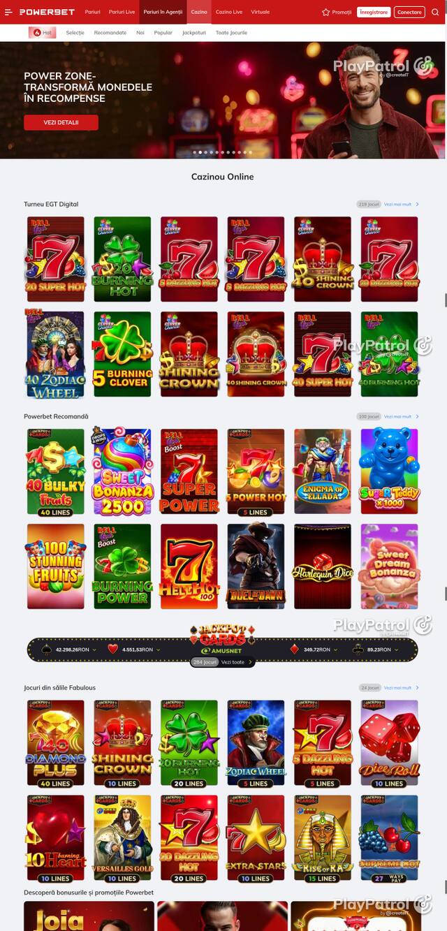 Capture of the front page of PowerBet (online.powerbet.ro) on 22 October 2026