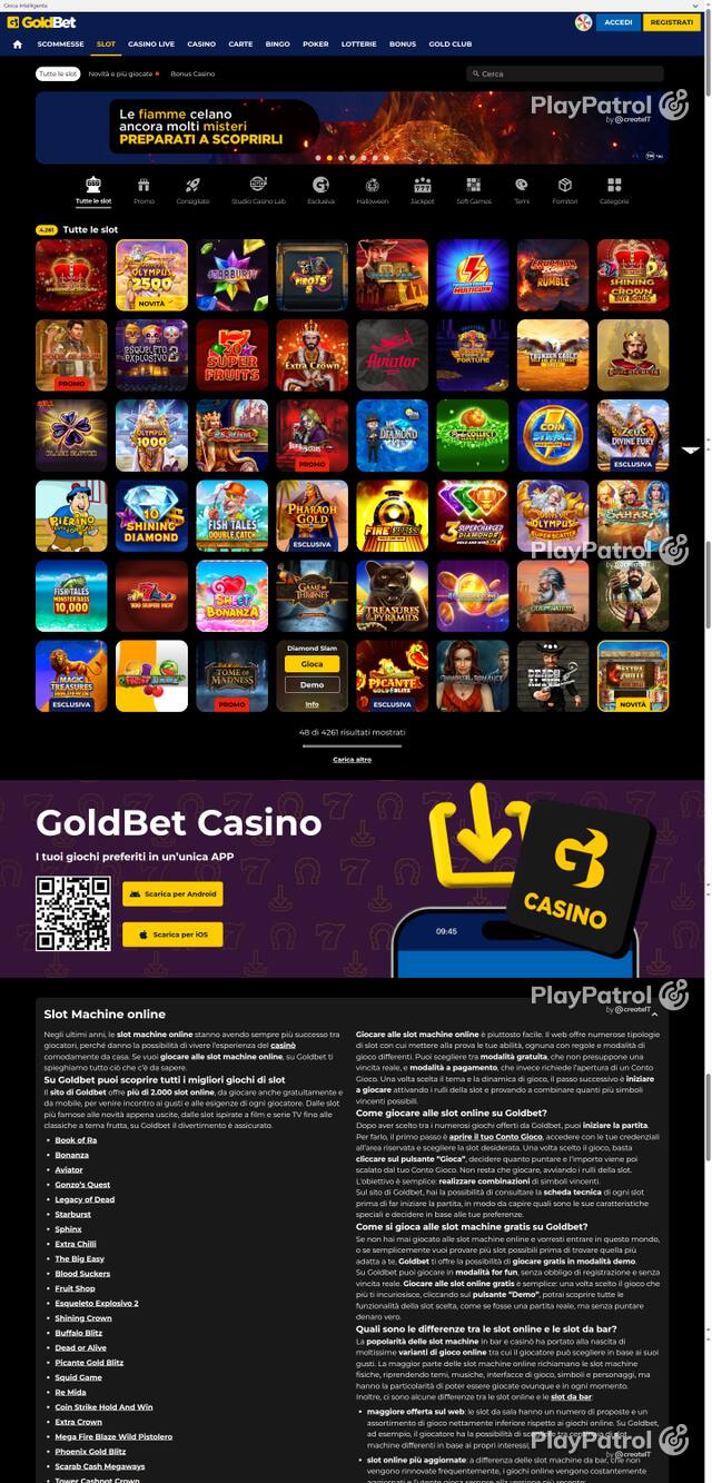 Capture of the front page of Goldbet (goldbet.it) on 30 October 2026