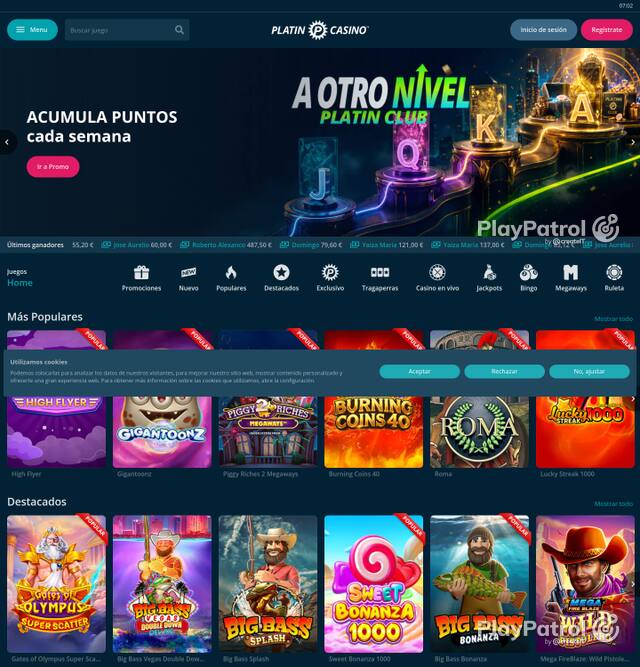 Homepage capture of Platin Casino recorded during the scan