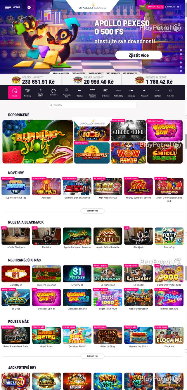 Capture of the front page of Apollo Games (apollogames.cz) on 12 October 2026