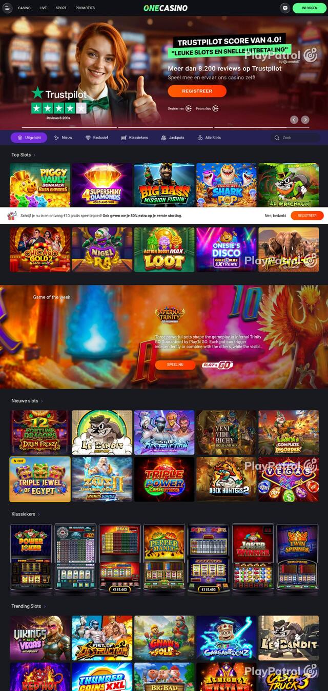 Homepage capture of One Casino recorded during the scan