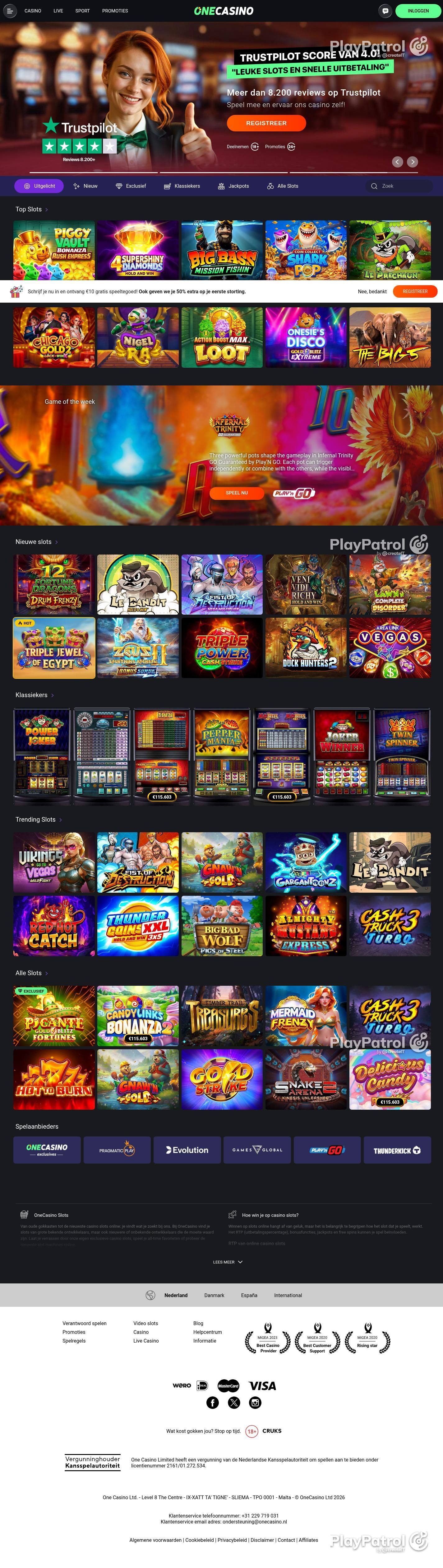 Full capture of One Casino recorded during the scan of 22 September 2026