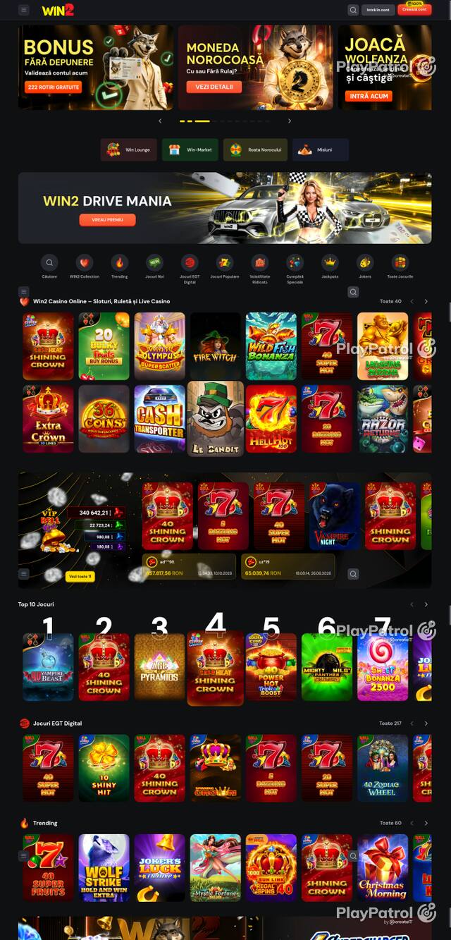 Capture of the front page of Win2 (win2.ro) on 21 October 2026