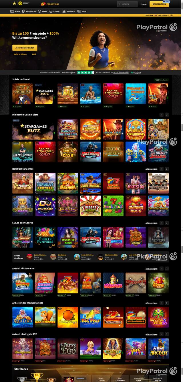 Capture of the front page of StarGames (stargames.de) on 28 October 2026