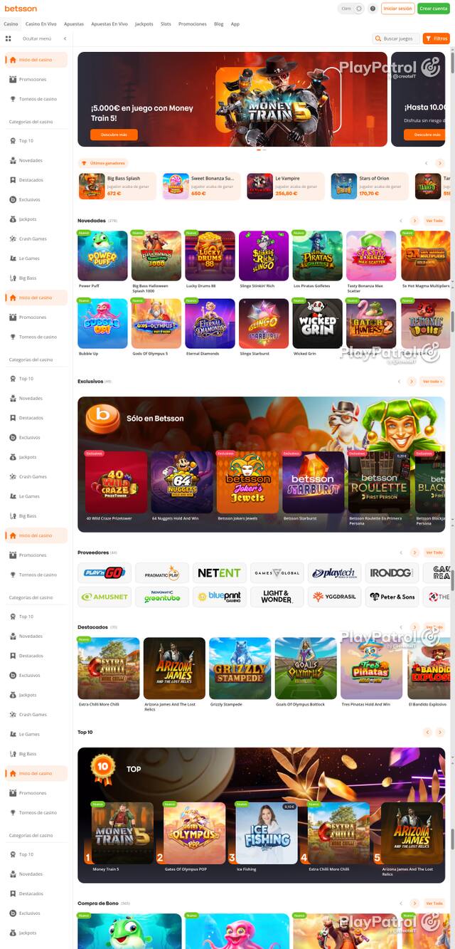 Capture of the front page of Betsson (betsson.es) on 15 October 2026