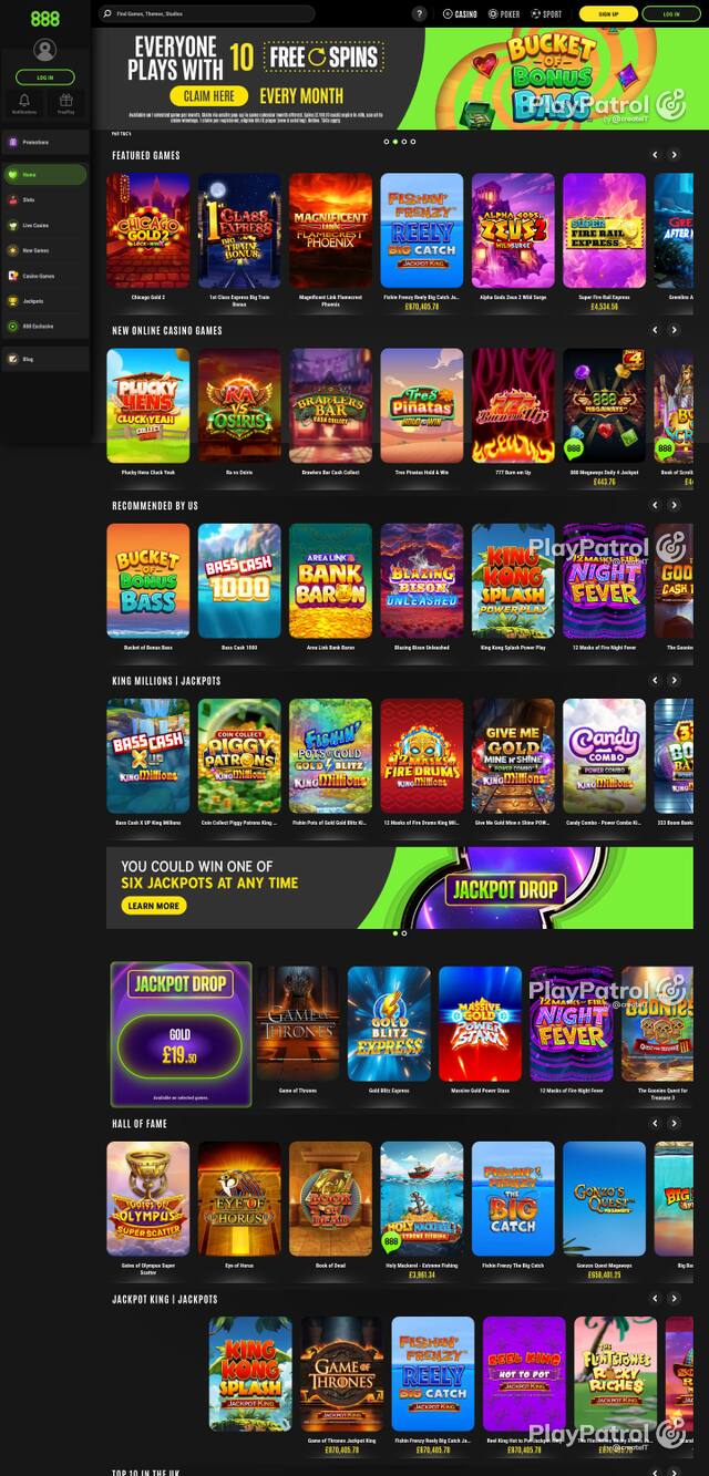 Homepage capture of 888casino recorded during the scan