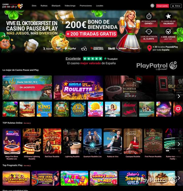 Homepage capture of Casino Pause and Play recorded during the scan