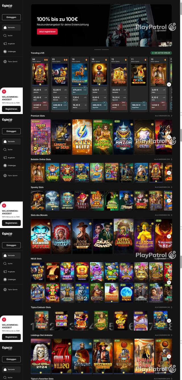 Capture of the front page of Tipico Games (games.tipico.de) on 30 October 2026