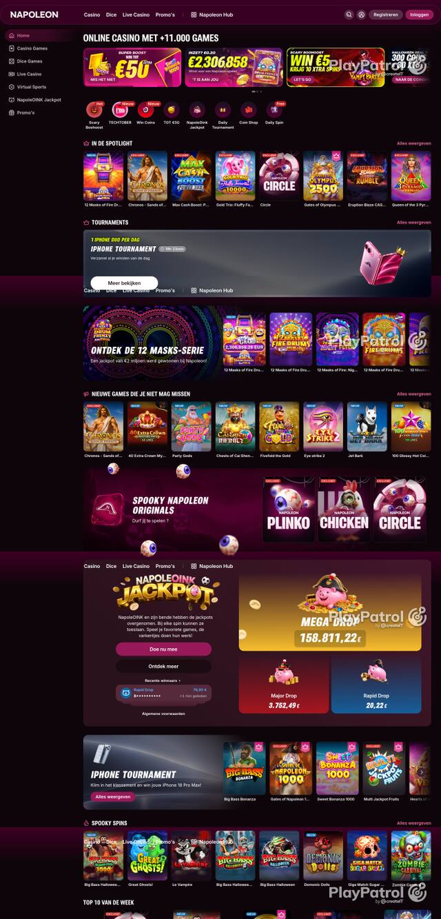 Front page of napoleoncasino.be as captured on 28 October 2026