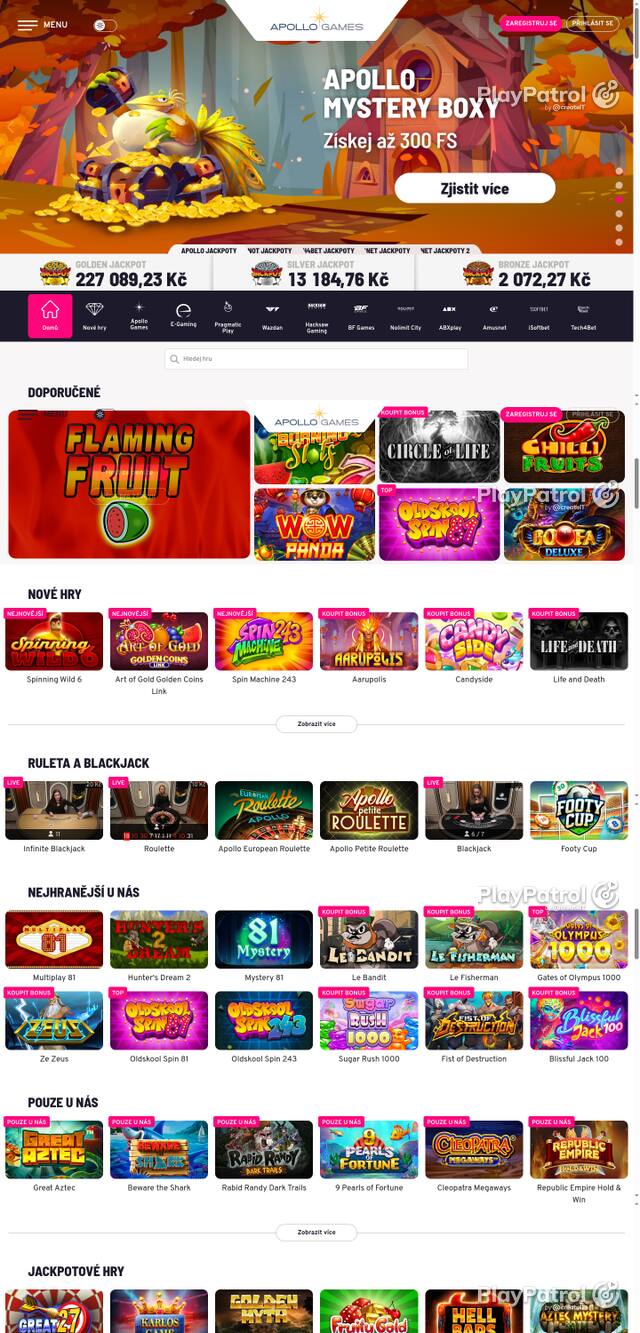 Capture of the front page of Apollo Games (apollogames.cz) on 10 October 2026
