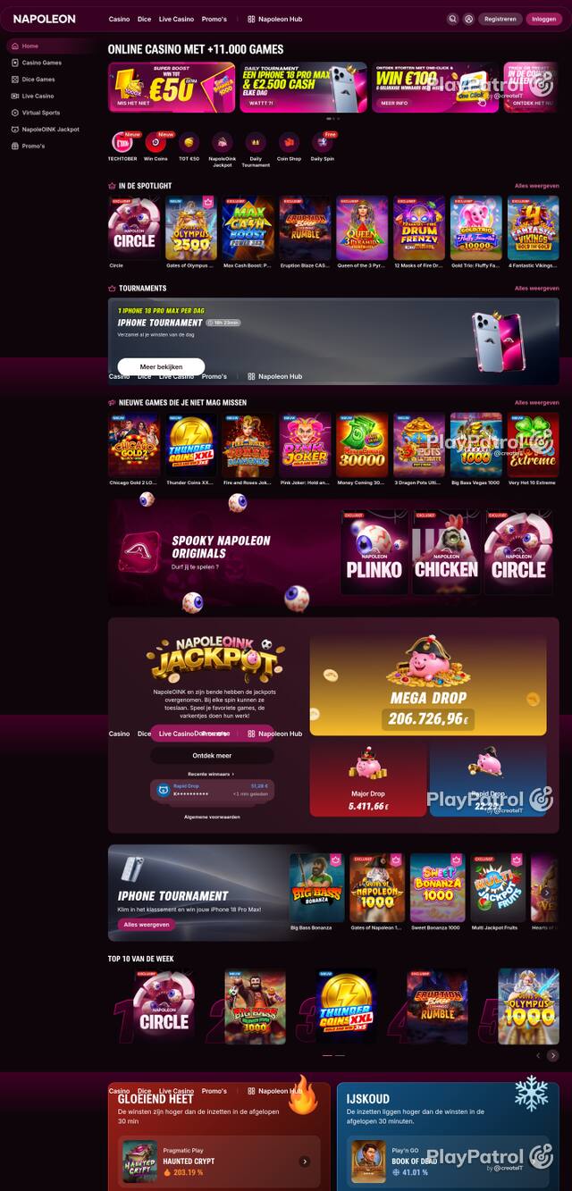 Capture of the front page of napoleoncasino.be (napoleoncasino.be) on 24 October 2026