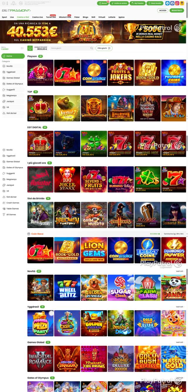Capture of the front page of Betpassion (betpassion.it) on 23 October 2026