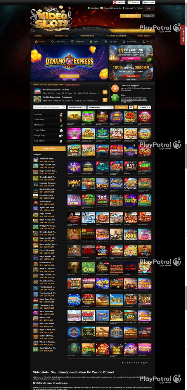Capture of the front page of videoslots.com (videoslots.com) on 24 October 2026