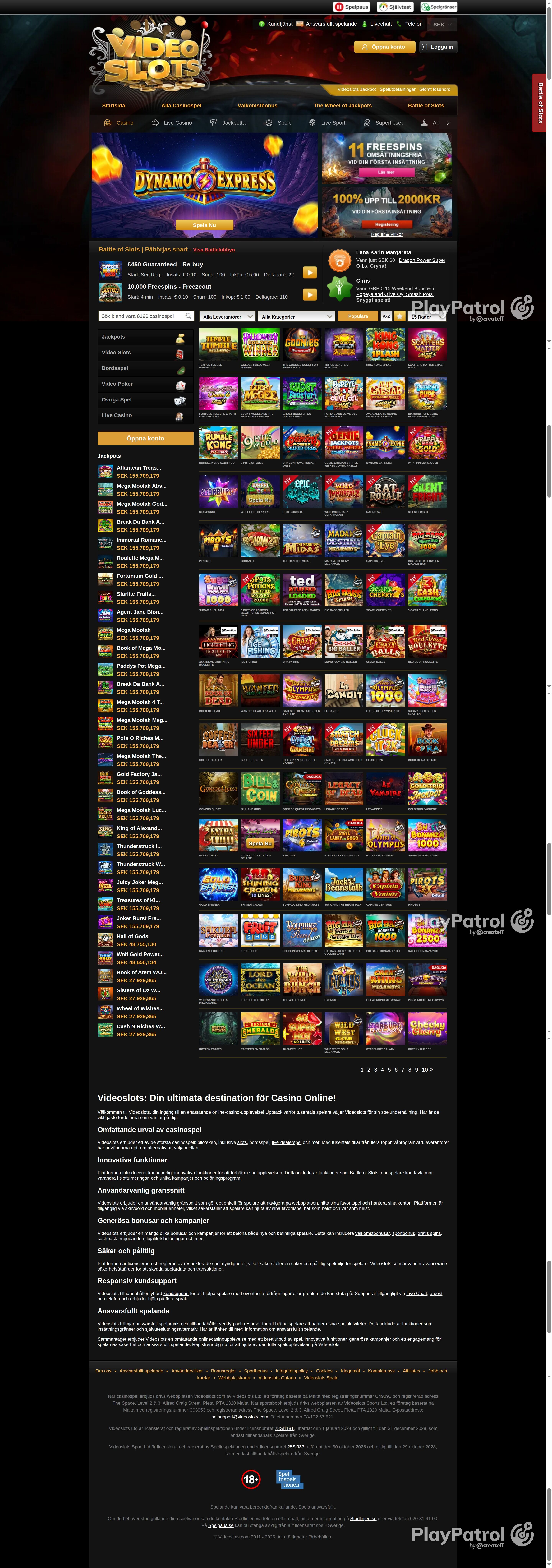 Full capture of videoslots.com recorded during the scan
