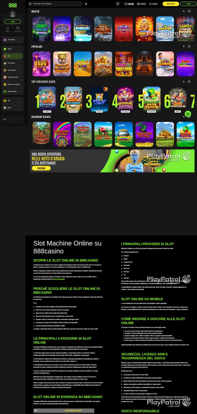 Homepage capture of 888casino recorded during the scan