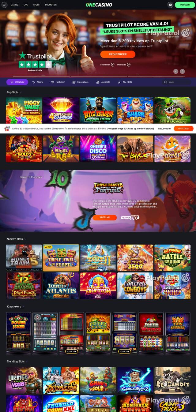Homepage capture of One Casino recorded during the scan