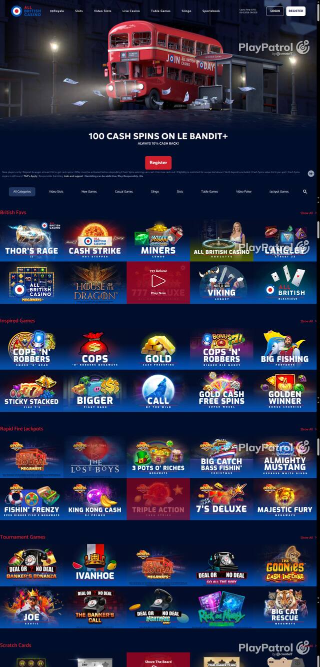 Capture of the front page of All British Casino (allbritishcasino.com) on 6 October 2026