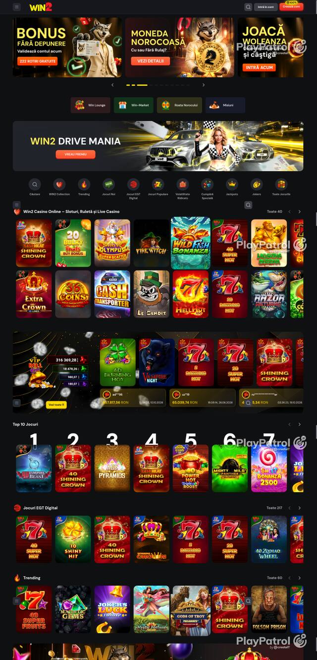 Capture of the front page of Win2 (win2.ro) on 19 October 2026