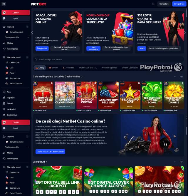 Capture of the front page of NetBet (casino.netbet.ro) on 5 October 2026