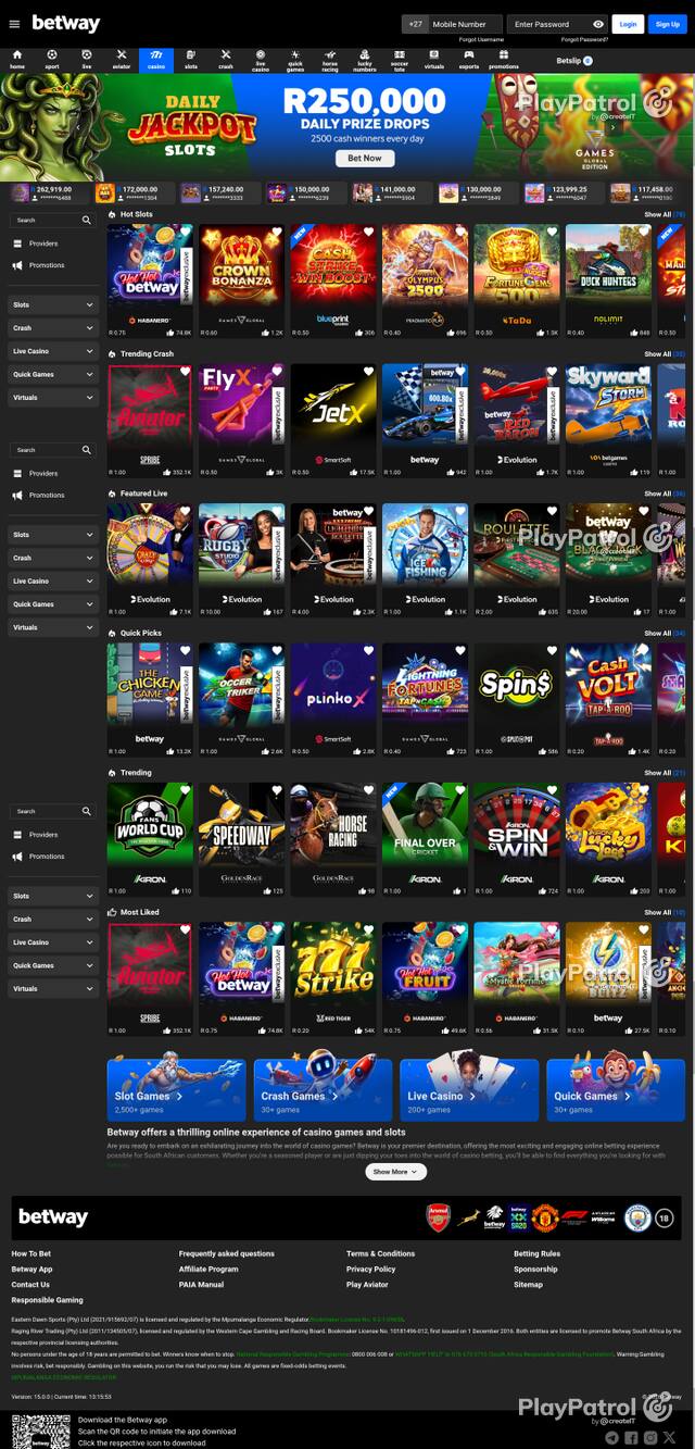 Front page of betway.co.za as captured on 26 October 2026