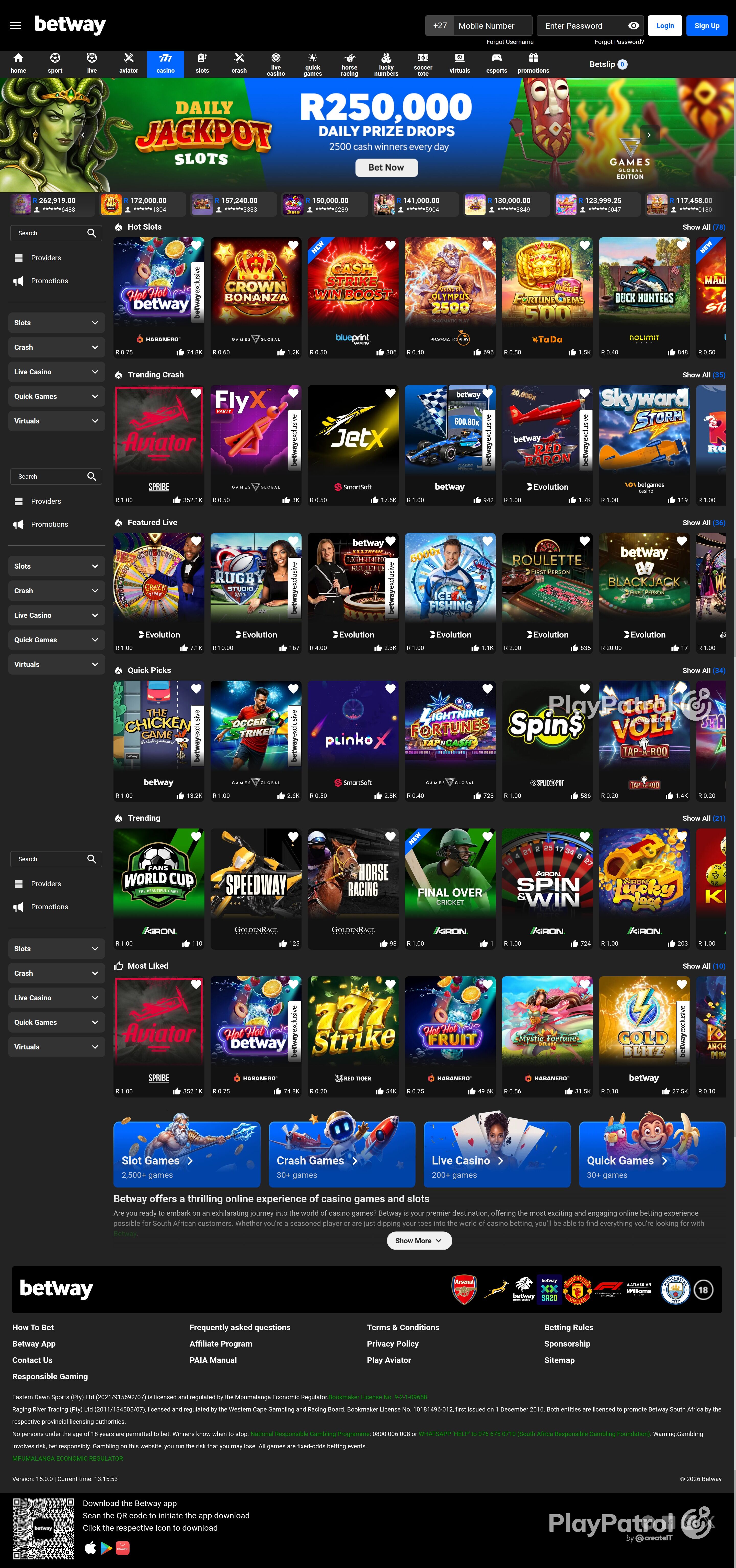 Full capture of betway.co.za recorded during the scan