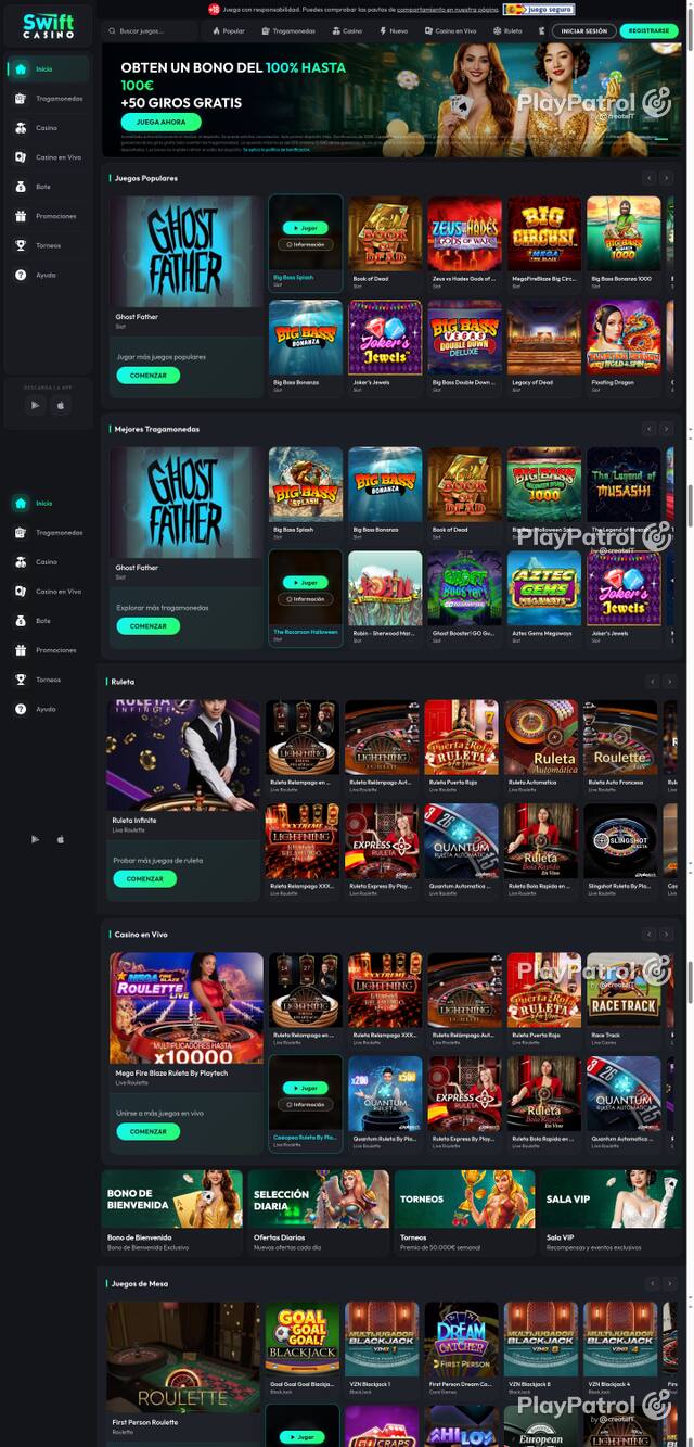 Capture of the front page of Swift Casino (swiftcasino.es) on 28 October 2026