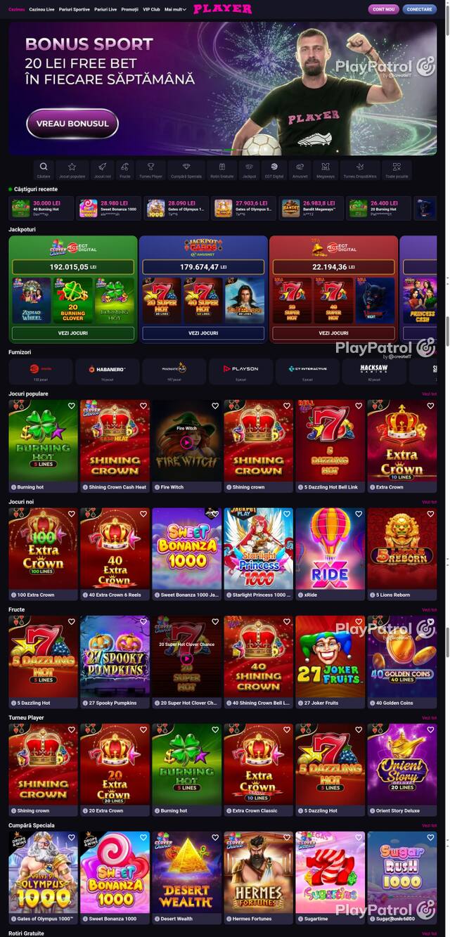 Capture of the front page of Player (player.ro) on 7 October 2026