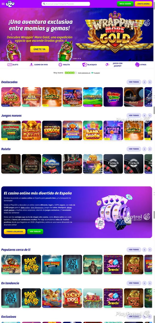 Capture of the front page of PlayUZU (playuzu.es) on 20 October 2026