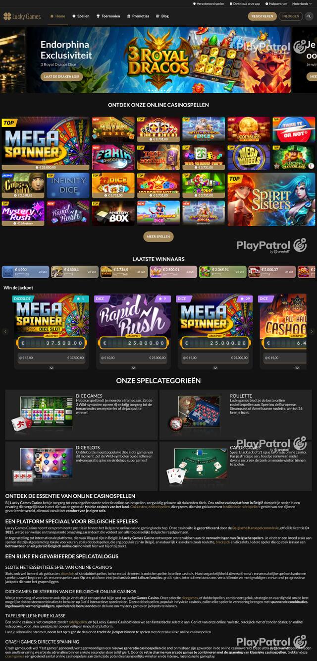Capture of the front page of luckygames.be (luckygames.be) on 30 October 2026