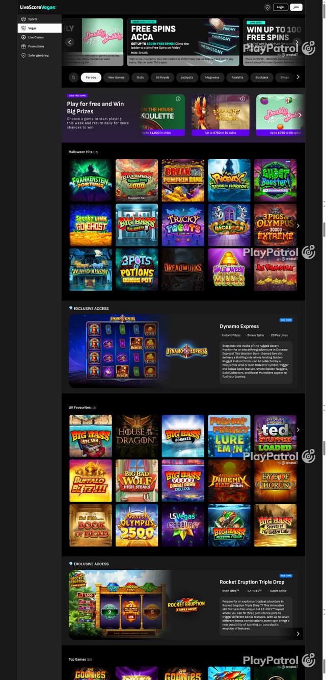 Capture of the front page of LiveScore Vegas (livescorebet.com) on 19 October 2026