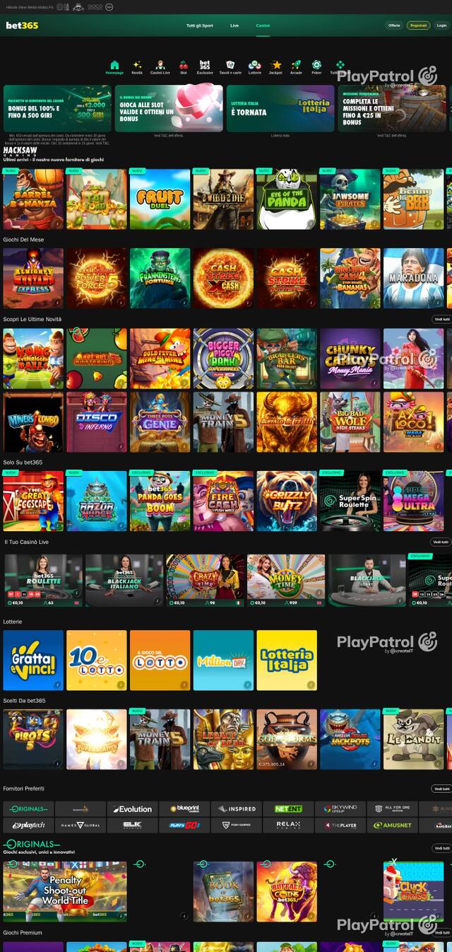 Homepage capture of bet365 recorded during the scan