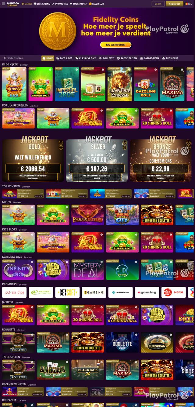 Capture of the front page of madisoncasino.be (madisoncasino.be) on 27 October 2026