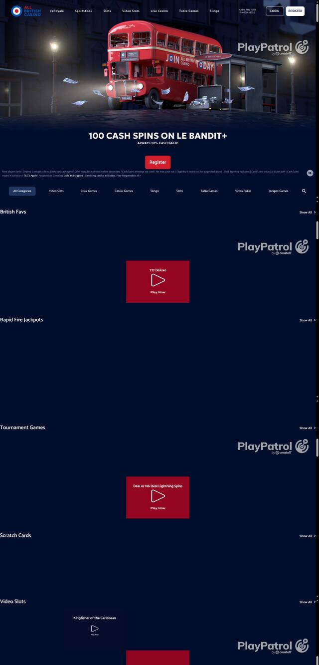 Capture of the front page of All British Casino (allbritishcasino.com) on 10 October 2026