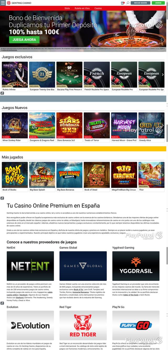 Capture of the front page of Genting Casino (gentingcasino.es) on 8 October 2026