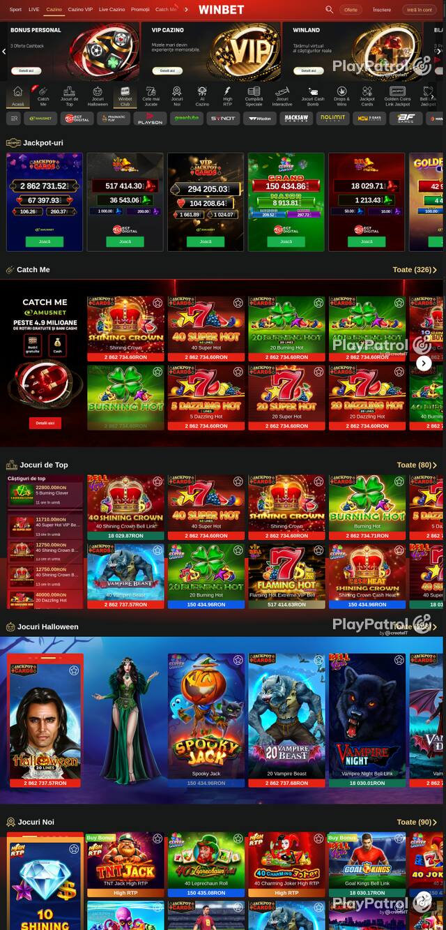 Capture of the front page of Winbet (winbet.ro) on 20 October 2026