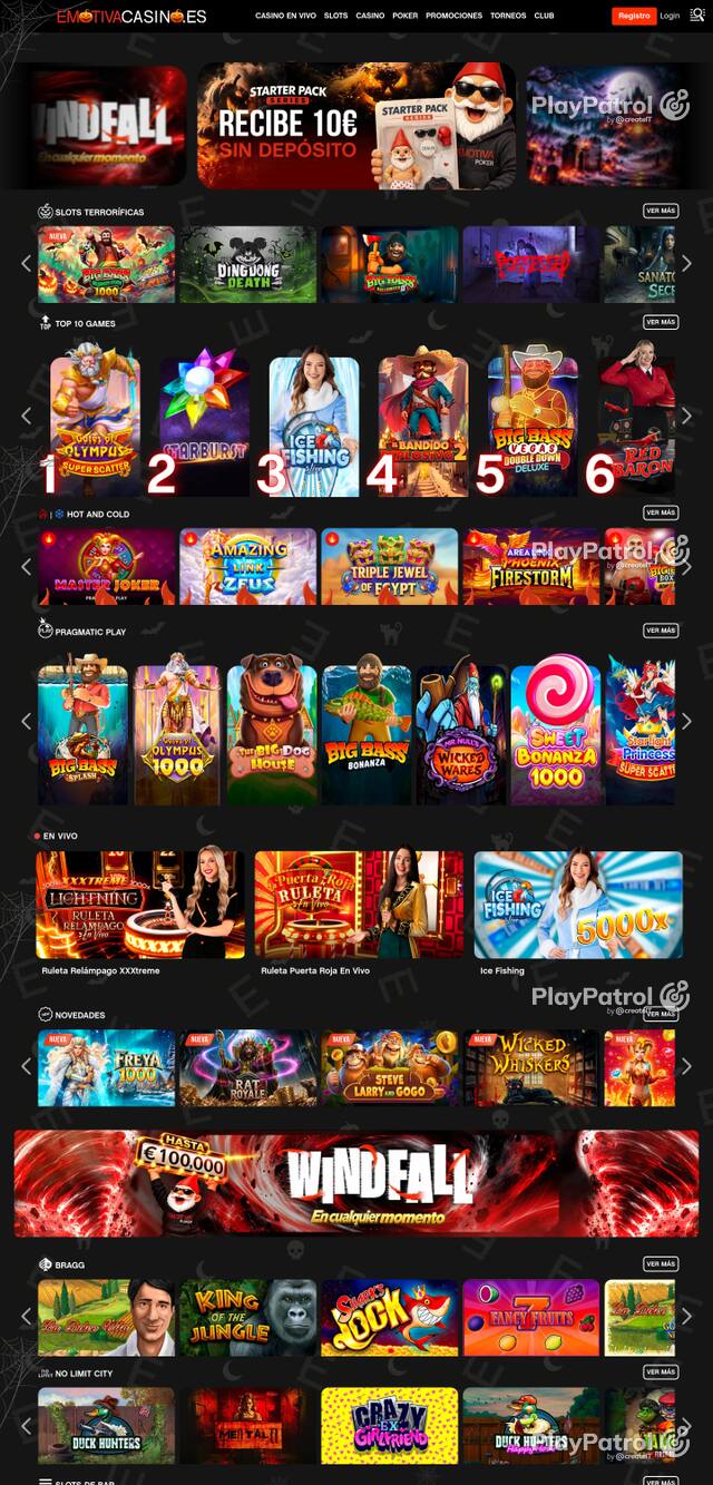 Capture of the front page of Emotiva Casino (emotivacasino.es) on 25 October 2026