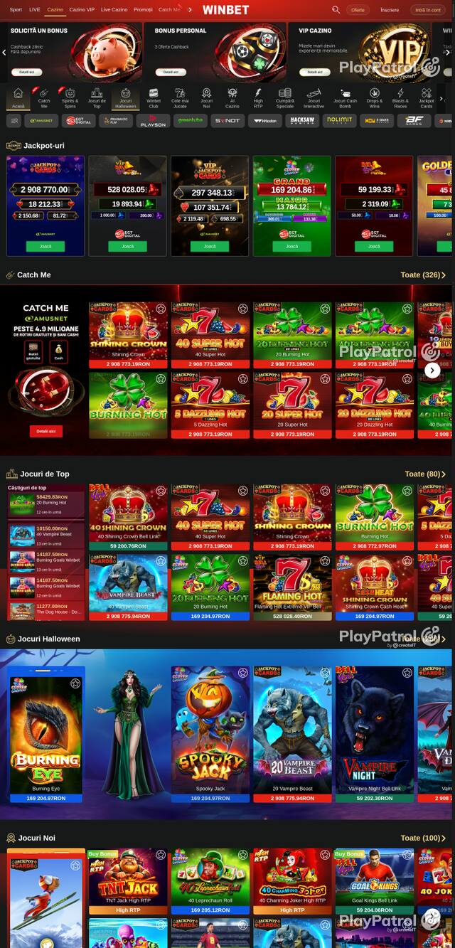 Capture of the front page of Winbet (winbet.ro) on 25 October 2026
