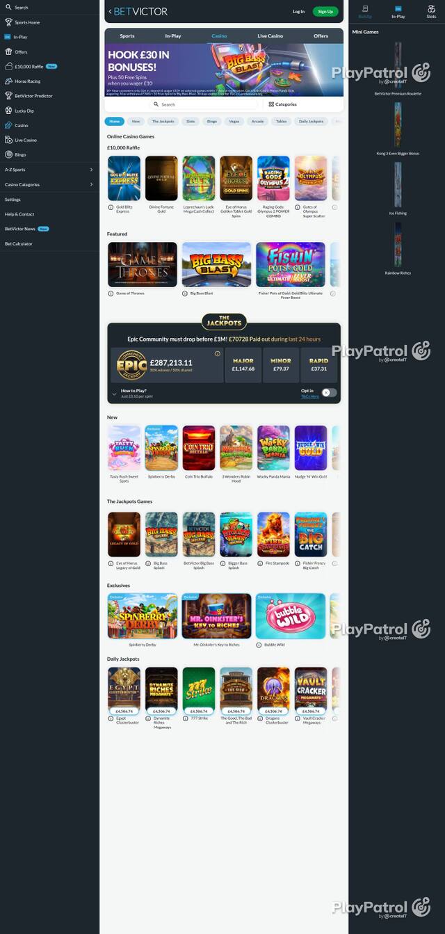 Homepage capture of BetVictor Casino recorded during the scan