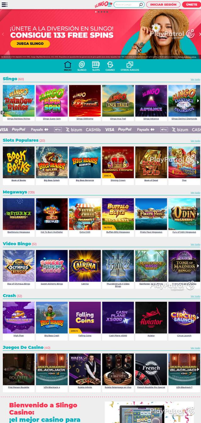 Homepage capture of Slingo Casino recorded during the scan