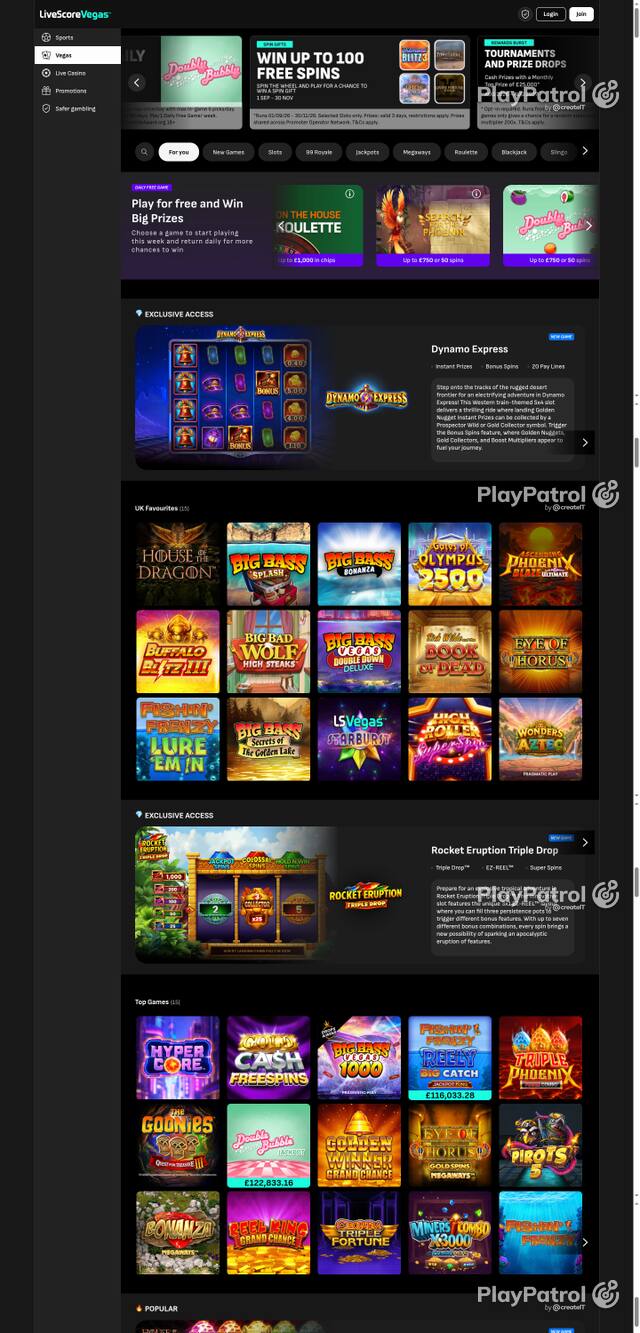 Capture of the front page of LiveScore Vegas (livescorebet.com) on 9 October 2026