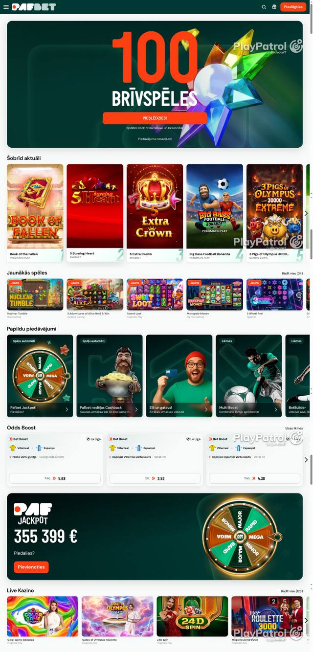 Capture of the front page of pafbet.lv (pafbet.lv) on 30 October 2026