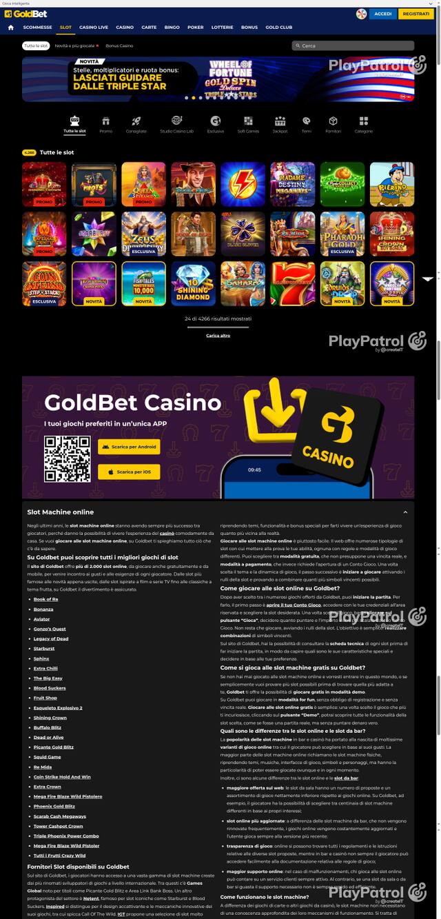 Capture of the front page of Goldbet (goldbet.it) on 9 October 2026