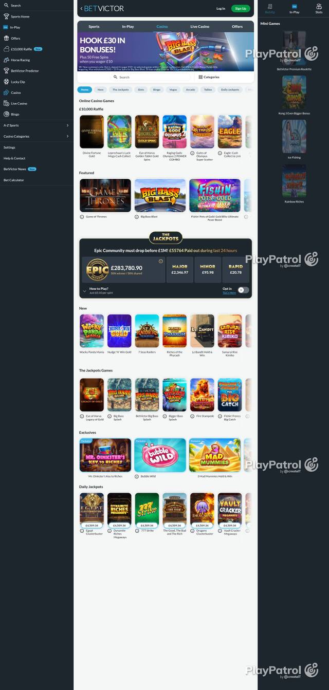 Capture of BetVictor Casino recorded during the scan