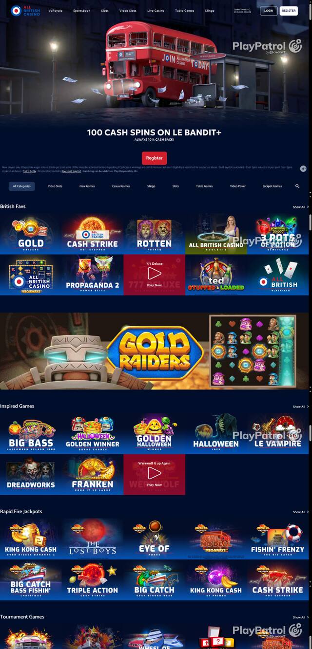 Capture of the front page of All British Casino (allbritishcasino.com) on 27 October 2026
