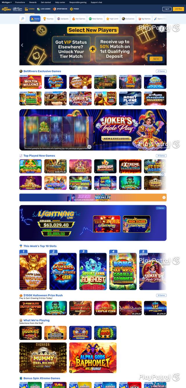 Front page of mi.betrivers.com as captured on 29 October 2026