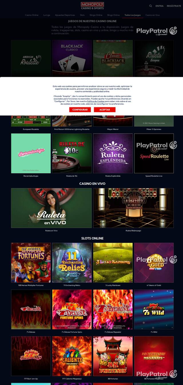 Capture of Monopoly Casino recorded during the scan