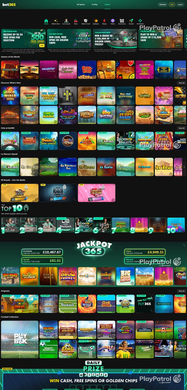 Capture of the front page of bet365 Casino (casino.bet365.com) on 14 October 2026
